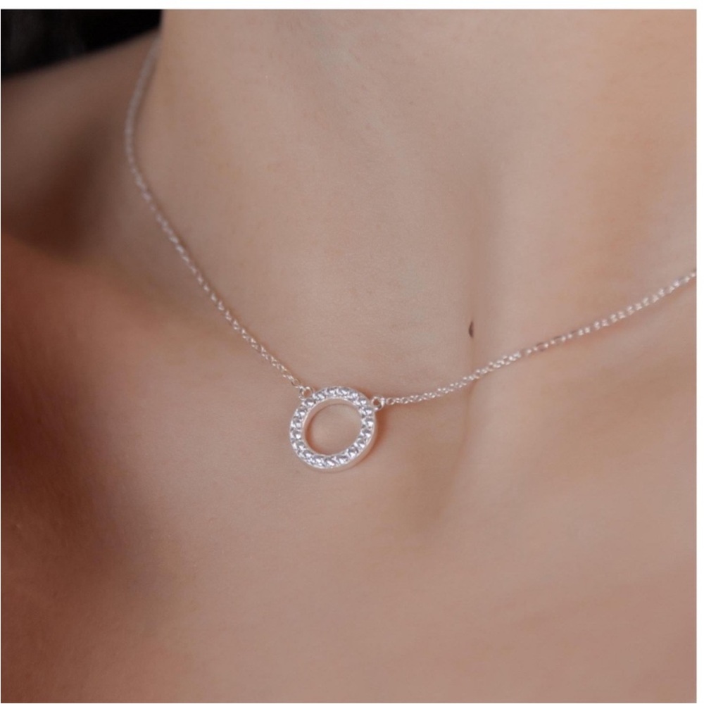 Solid Silver Crystal Circle Pendant Necklace - image 2